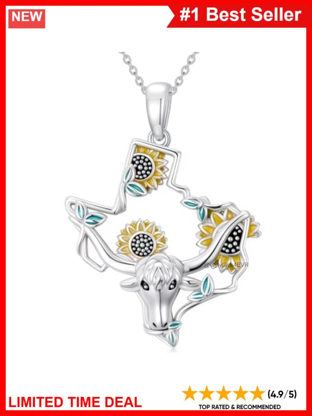 Texas Map Outline Necklace White Gold Plated Stainless Steel Pendant